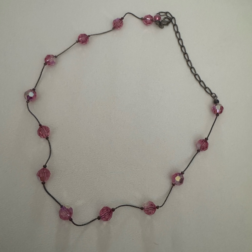 Pink crystal station necklace